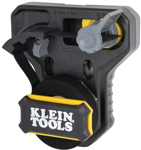 Klein Tools 450-900 Cable Management, Hook and Loop Dispenser with 12-Foot x 3/4-Inch Tape Roll, Cuts Custom Length Cable Tie Strips, Black