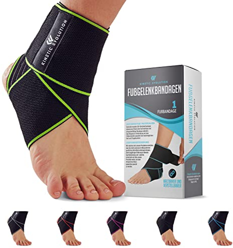 KINETIC EVOLUTION einstellbare Fußbandage bietet elastischen Knöchelschutz für Damen und Herren. Ideal für Sportarten wie Tennis und Laufen. Verstellbar, bequem und strapazierfähig. (Grün 1 Stück)