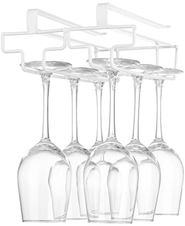 FOMANSH Weinglashalter unter dem Schrank, Gläserhalter für Weingläser Stielgläser, hängender Weinglasregal Glashalterung aus Metall, Gläser-Aufbewahrung für Küche, Bar und Restaurant, weiß