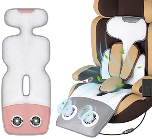 KUMADAI Kühlung Sitzkissen für Kinderwagen, Hochstuhl, Babyschale, Kinderautositze, USB Sommer Atmungsaktiv Sitzauflagen mit 2 Kühlung Ventilator Baby Autositz Sitzeinglage,Rosa