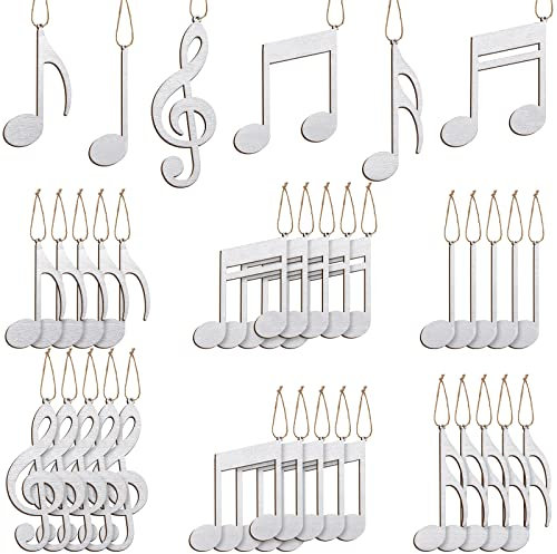 Jetec 36 Stück Weihnachtsmusiknoten-Ornamente für Baum Violinschlüssel Holz Weihnachten Vintage Musiknoten dekorative hängende Musik Ornament für Weihnachtsbaum Dekor (Silber)
