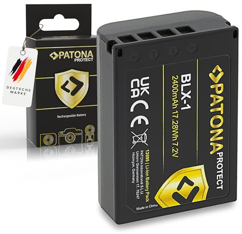 PATONA Protect BLX-1 Batterie de Rechange 2400mAh Compatible avec Olympus Om-1 Om-3 OM1 OM3 BLX1 BL-X1 BL X1 BLX 1 avec capteur NTC et boîtier V1 résistant à la Chaleur, Ignifuge