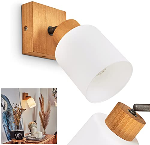 Wandleuchte Tercier, verstellbare Wandlampe aus Holz/Metall/Glas in Natur/Altsilber/Weiß, Leuchte im skandinavischen Design mit verstellbarem Schirm, 1-flammig, 1 x E14, ohne Leuchtmittel
