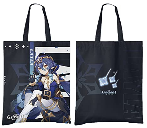 EGEN Genshin Impact Einkaufstasche aus Segeltuch, Anime-Cartoon, 42 x 33 cm, wiederverwendbare Einkaufstasche, geeignet zum Verschenken an Freunde (Layla), Layla, Medium