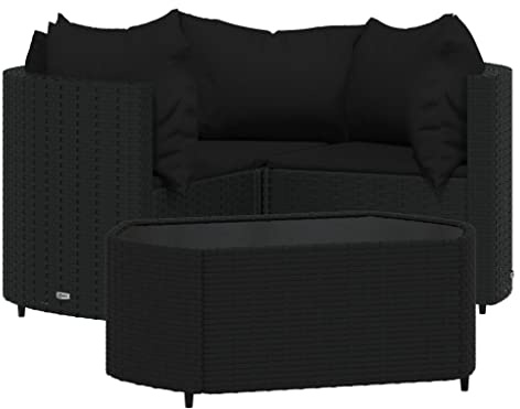 vidaXL Garten Lounge Set 4-TLG., Gartenmöbel Set mit Kissen, Sitzgruppe für Garten Terrasse, Modular Sofa Garnitur Loungemöbel, Schwarz Poly Rattan