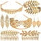 DEAYOU 8 PCS Gold Leaf Crown Headband, Bridal Leaves Headpiece Earrings for Wedding, Party