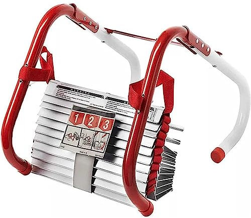 HSRG Portable Fire Escape Ladder, 2-3 Storey Homes Foldable Fire Escape Ladder Rope Ladder, Safety Fire Emergency Escape Ladder with Extra Wide Treads, for Indoor/Outdoor