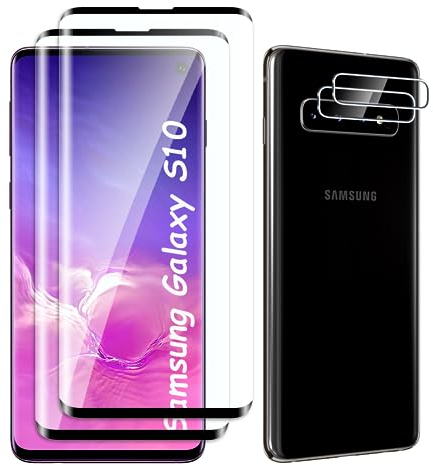 Fyqzio [2+2 Stück Gehärtetes Glas Schutzfolie kompatibel mit Samsung Galaxy S10 und Kamera,Keine Blasen,9H Härte,Anti-Scratch,3D-Curved,HD-Displayschutz fur Samsung Galaxy S10