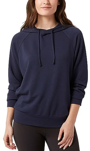 Eddie Bauer Damen-Kapuzenpullover mit Kordelzug, weicher Stoff, lockere Passform, Marineblau, Größe L, Marineblau, L