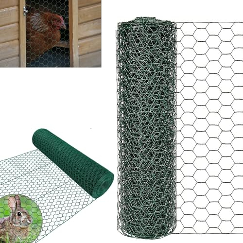 Malla hexagonal de 25 m – 50 cm de alto – Valla de jardín – Malla de alambre de 25 mm – Valla de malla de alambre – Alambre de conejo verde recubierto de PVC para conejos animales pequeños para