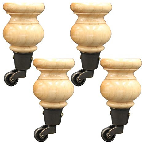 GArcan Möbelbeine, 4er-Set Holzmöbelbeine, Stützfüße aus Massivholz mit Rollen, Ersatzbeine für Sofas, TV-Schrankbeine, für Stuhl, Büro, Schrank (12 cm), Klarlack
