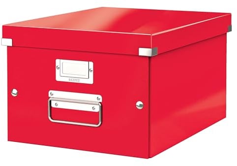 Leitz WOW A4 Storage Box, Click and Store Range, Medium Cardboard Storage Box, Red, 60440026