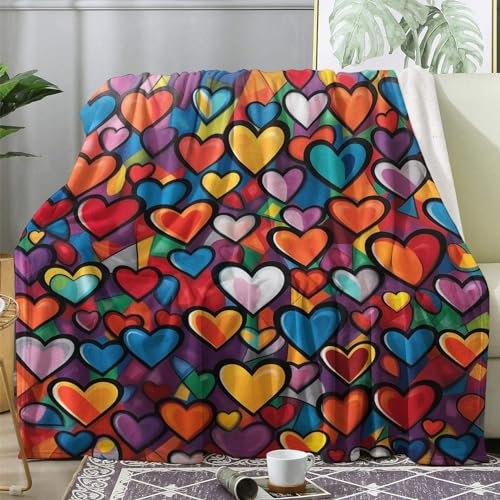 Kuscheldecke Flauschig Herzen, Decke Wolldecke 150x200 Mädchen, Flanell Sofadecke Blanket XL, Fleecedecke Wohndecke Schlafdecke Winter Warm Weich, Deko Decken für Couch Bed