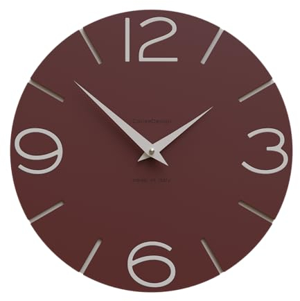 CalleaDesign - Smile Wanduhr, handgefertigt in Italien, 30 cm, elegant und leise, hohe Qualität, perfekte Geschenkidee [weinrot und Sand].