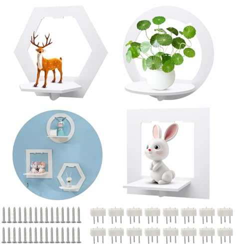 Regale für Wände 3er Set, Wandregal Schweberegal Weiß 3 Formen, Wandablage Ohne Bohren für Wohnzimmer Küche Badezimmer Schlafzimmer