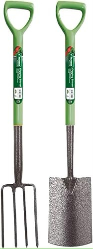 Unibos 2 PCS Heavy Duty Garden Border Fork & Spade Set Spade With Plastic Coated D Handle Durable Long Lasting & Rust Resistant Stainless Steel Finish