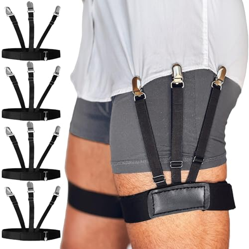 STAY GENT 4 Stücke Hemdhalter Herren, Elastisch Hemd-Halter Versteckt, 2 Paar Herren Shirt Stays Holder mit Nicht Rutschfest Verriegelung Hemd Gürtel Hosenträger für Hochzeit/Polizei/Militär/Business