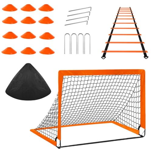 Football Goal, JARAGAR Folding Portable Outdoor Kids Football Goal Set for Backyard 6x4 Ft football Net,12 Soccer Cones, Agility Ladder & Carry Bag, football Training Equipment for Kids Youth Training