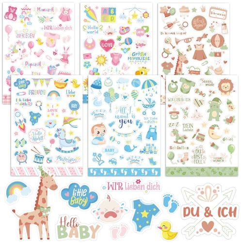 HOWAF 6 Bögen Sticker Babyalbum Sticker Fotoalbum Baby Aufkleber für Babyalbum Babyparty Gästebuch, Babyparty und Baby Shower Geschenk, Geschenke zur Geburt Mädchen und Junge