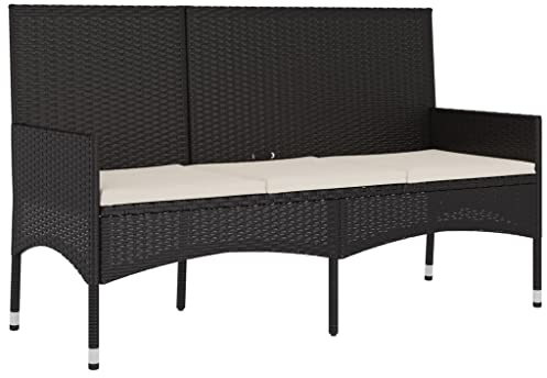 Makastle 3-Sitzer Gartenbank Wetterfest Polyrattan Garten Terrasse Balkon Bank Sitzbank Garten Sofa Gartenmöbel mit Kissen, 90 x 51 x 85 cm Schwarz
