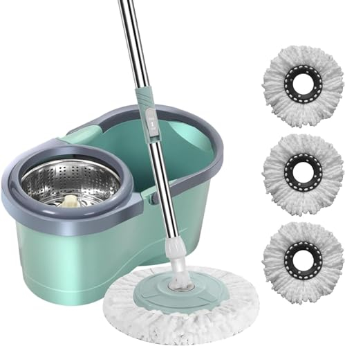 Set E Secchio Rotante | Mop Rotante Automatico Per La Pulizia Della Casa | Per La Pulizia Salva-lavoro Con Strizzatoio Per Soggiorno, Cucina, Balcone, Sala Studio, Passare lo straccio e centrifugarlo