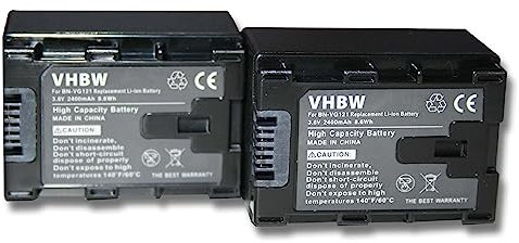 vhbw 2X batería reemplaza JVC BN-VG121, BN-VG121AC, BN-VG121E para cámara de vídeo (2400 mAh, 3,6 V, Li-Ion) con Chip
