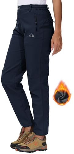 YSENTO Damen Softshellhose Winter Wanderhose Skihose wasserdichte Warm Gefüttert Thermohose Outdoorhose Trekkinghose(Marine,S)