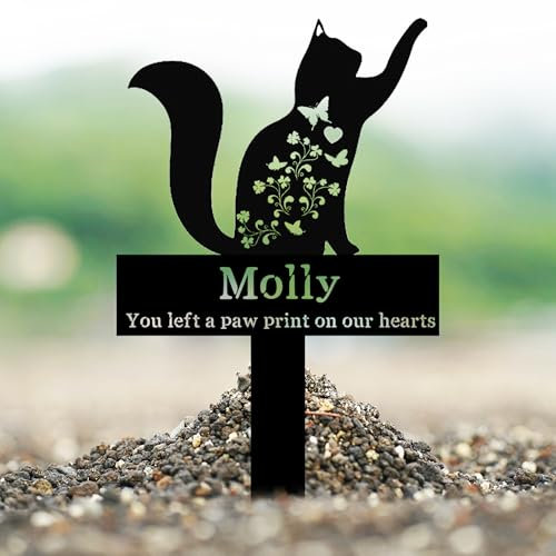 Personalised Cat Memorial Stake Custom Pet Grave Marker Cat Garden Metal Stake Cat Memorial Gifts for Loss of Cat Sympathy Gift Cat Grave Marker Outdoor Pet Memorial Plaque for Garden Decor