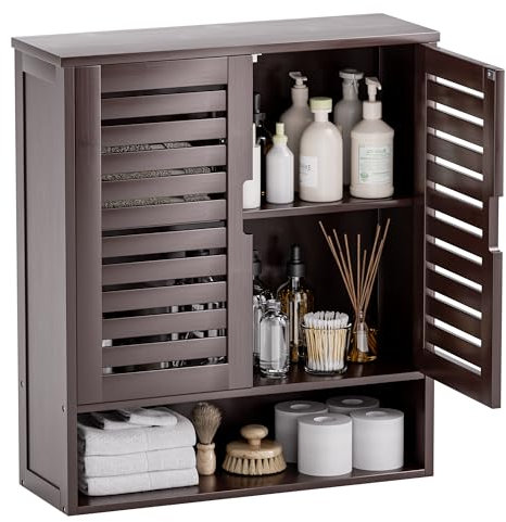 SMIBUY Badezimmerschrank Wandmontage, Bambus über der Toilette Lagerung Veranstalter, Platz sparende Medizin Schrank mit 2 Türen und verstellbaren Regalen (Braun)