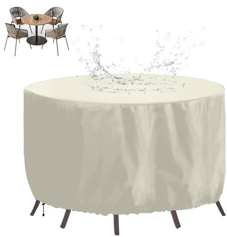 XHBJSH Rund Gartenmöbel Abdeckung 230x80cm Wasserdicht 420D Oxford Runde Patio Möbel Set, Winddicht, UV-beständig Outdoor Terrasse Tisch Und StüHle Abdeckung, Schutzhülle für Gartenmöbel, Cremefarben