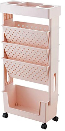 Libreria mobile su ruote a 5 ripiani con carrello per file di rotolamento, scaffale in piedi, carrello portaoggetti portatile con ruote di risparmio