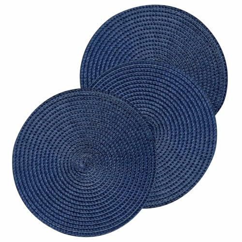 Round Woven Place Mats Set of 3-18cm/7 Inch Braided Plastic Table Mats for Office, Coffee, Dining (Royal Blue)