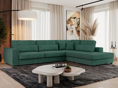 MKS MEBLE Ecksofa Sofa L-Form Grün Strukture, Wohnlandschaft L-Form, Couch L Form, Sofagarnitur Couchgarnitur Polsterecke, Breite: 316 cm - Savona L - Grün Strukture - Rechts