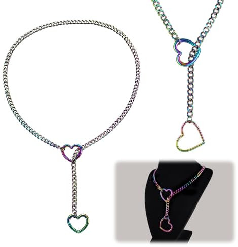 Herz Slip Kette,Gothic Punk Slip Chain,Choker Herz,Slip ChainChoker,Herz Kette,Damen Halsband,Heart Necklace,für Frauen Choker Halskette,Intimschmuck, Schmuck Love Chains,Holder,O-ring Verlaufsfarbe