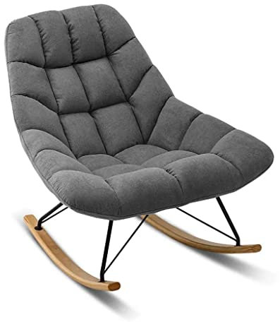 GAROEN Schaukelstuhl, Stoff-Schaukelstuhl, Samt-Schaukelstuhl mit Fußstütze und Ottomane, gepolstertes Einzelsofa (Grau1 ohne Ottomane)
