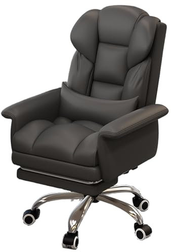 Drehsessel Wohnzimmer Leder mit Fußstütze Boss Business Chair mit Lumbalkissen Relaxsessel mit Rundumlaufenden Armlehnen und Latex-Sitzsack für Wohnzimmer, Schlafzimmer(Black)
