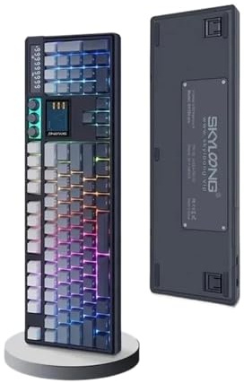 TRyYCB Tastiera meccanica con schermo personalizzato GK104 Pro con manopola Tastiera da gioco wireless a tre modalità 8K per regali di giocatori PC(Black)