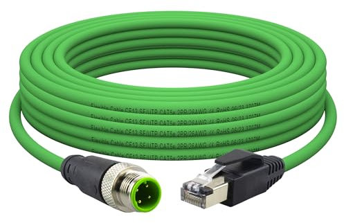 Lonlonty M12 4 Pin to RJ45 Shielded Cable Assembly, 26 AWG Industrial Field-wireable M12 4 Pin D Code Male to RJ45 Ethernet Network PROFINET Sensor CAT5e Cable Assembly 16.5Ft Shielded Patch Cord