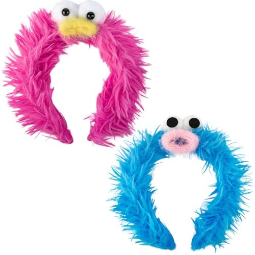 GWAWG 2PCS Serre Tête Monstre Cookie,Bandeau Biscuit Monster,Accessoire Monstre Cookie,bandeau bleu en peluche du biscuit monster pour Enfant Femme Deguisement