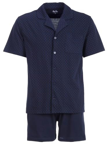 Henry Terre Herren Pyjama Shorty Karl mit Kreuz-Muster Schlafanzug Set M-5XL Baumwolle durchgeknöpft Shorts & Kurzarm-Shirt Elegantes Design Sommerschlafanzug