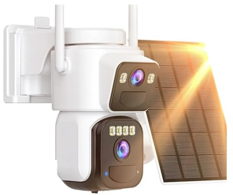 KKENZA 4K Dual Lens Solar WIFI Security Cameras With Solar Panels Color Night Vision PIR Motion Detection Ourdoor IP Camera(8MP NO SD Card)