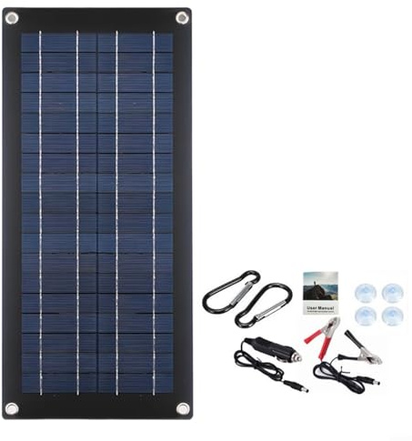 Chargeur de batterie solaire monocristallin 60 W 18 V, sortie 12-18 V CC avec deux ports USB, pour l'entretien de voiture/caravane/bateau, comprend des pinces crocodiles et des ventouses, construction