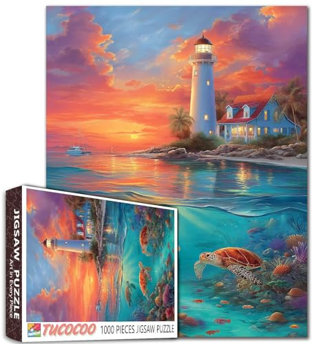 Sommer 1000 Teile Puzzle für Erwachsene Unterwasserwelt Ozeanszene 1000 Teile Puzzles Meeresschildkröte & Leuchtturm Spaß Herausforderung Puzzle Spiel Spielzeug Geschenk