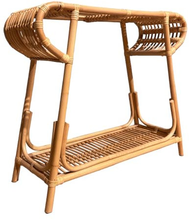 Meubletmoi Console L. 80 cm Forme trapèze Arrondi et aéré en rotin Naturel tressé – Style Artisanal bohème décontracté – Hazel