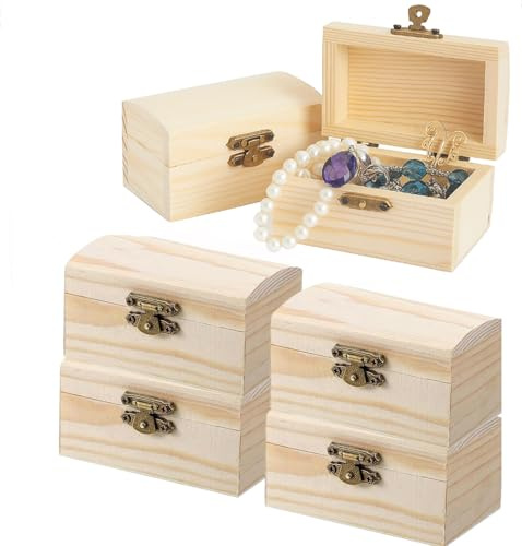 Zbozzba 6 Stück Holzkiste Klein,Hölzernes Schatztruhe Box,Mini Schatztruhe aus Holz,Rechteckige Holzschatzkiste, Bastelset Basteln, zur Aufbewahrung,DIY handgefertigt und Dekoration