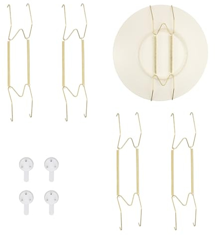 QUARKZMAN 4 Stück Aufhänger Für Teller 12 Zoll Universelle Unsichtbare Edelstahl-Tellerhalter Für Die Wand W-Förmiger Halter Mit Spurenlosem Nagel Für Dekorationen Golden
