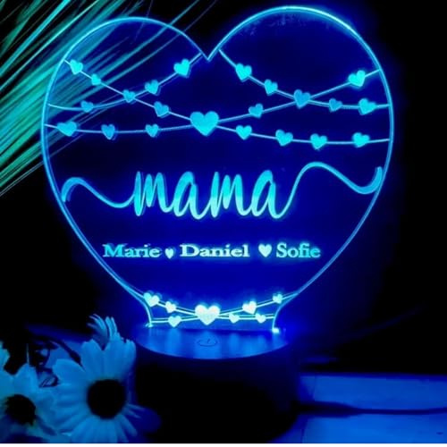 Generisch 3D LED Lampe MAMA personalisiert mit Namen | Herz Motiv | Geschenk Muttertag & Geburtstag | We love you Licht | Jahrestag und Valentinstag, Geburtstag, Jubiläum