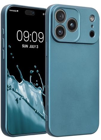 kwmobile Handyhülle für Apple iPhone 17 Pro Max Hülle - weiche Silikon Case metallisch schimmernd - Schutzhülle Cover - Metallic Karibikblau