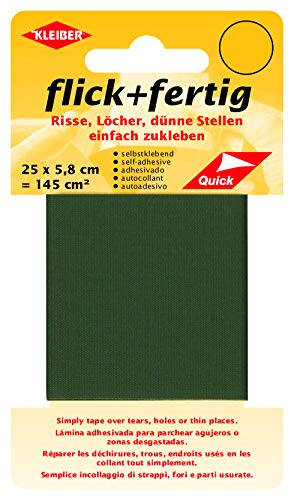 Kleiber 43085 Flick + fertig Selbstklebender Nylon Ausbesserungsflicken, 100% Polyamid, oliv, 25 x 5,8 x 0,02 cm , (145 cm²)