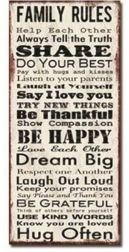 Large Vintage Look Wooden Wall Plaque - FAMILY RULES - 30cm x 59cm